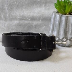 FRYE‎ Black Leather Belt with Airplane Embossing Silver Buckle